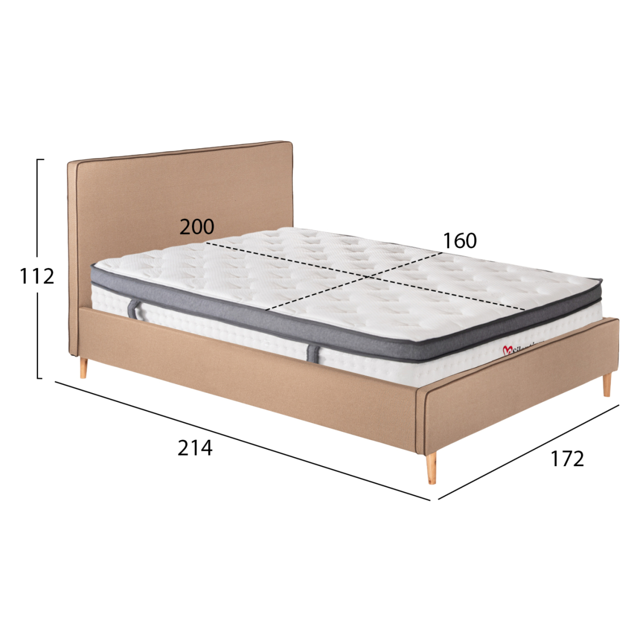 DOUBLE BED WITH MATTRESS INDRA HM10810.02 BEIGE FABRIC--FOR MATTRESS 160x200cm. [3]