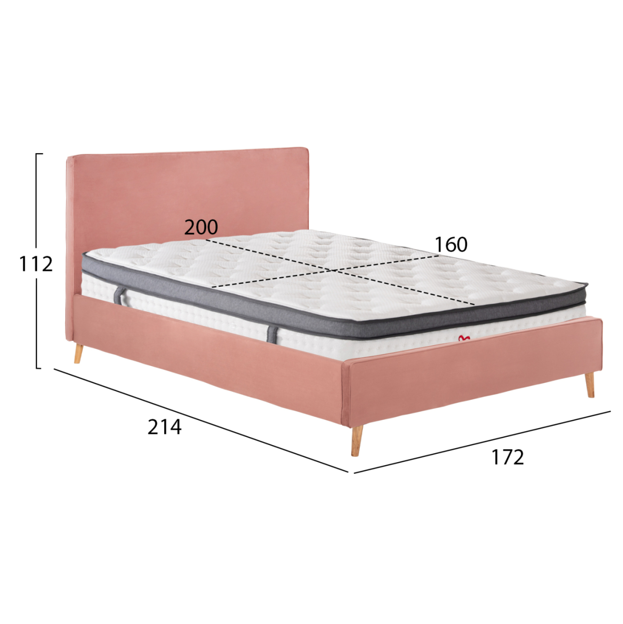 DOUBLE BED WITH MATTRESS INDRA HM10810.12 DUSTY PINK VELVET--FOR MATTRESS 160x200cm. [3]