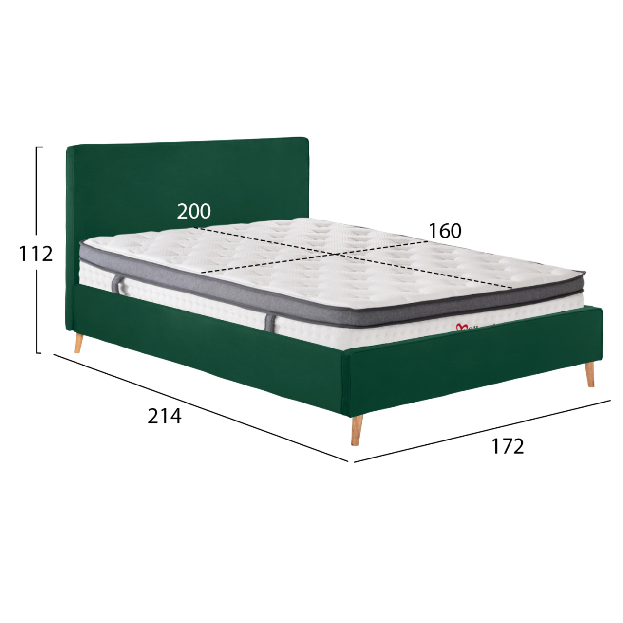DOUBLE BED WITH MATTRESS INDRA HM10810.13 CYPRESS GREEN VELVET--FOR MATTRESS 160x200cm. [3]