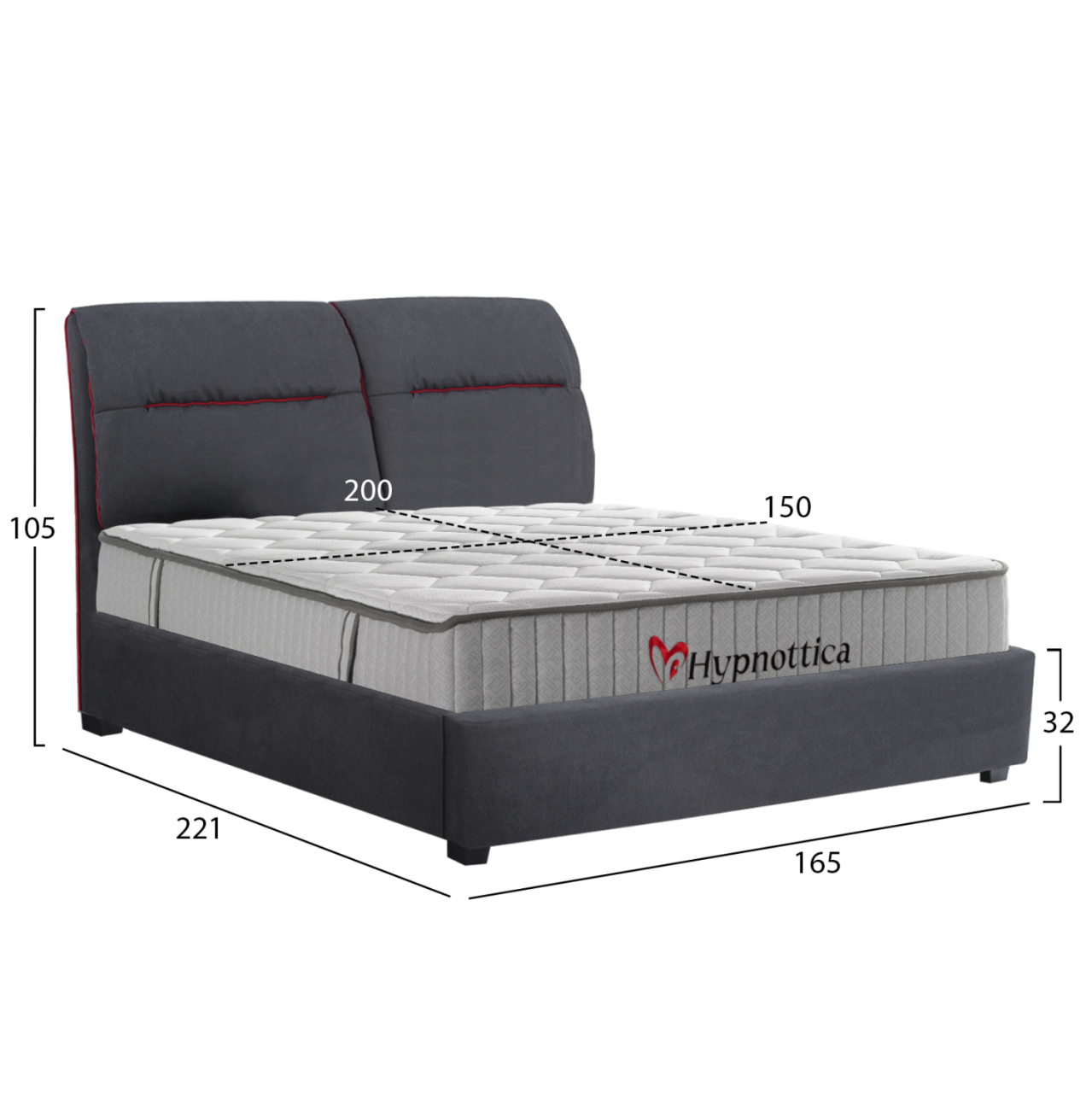 DOUBLE BED WITH MATTRESS KENDRA HM10762 GREY FABRIC--FOR MATTRESS 150x200cm. [3]