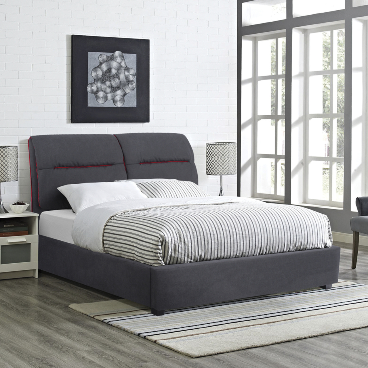 DOUBLE BED WITH MATTRESS KENDRA HM10804 GREY FABRIC--FOR MATTRESS 150x200cm. [2]