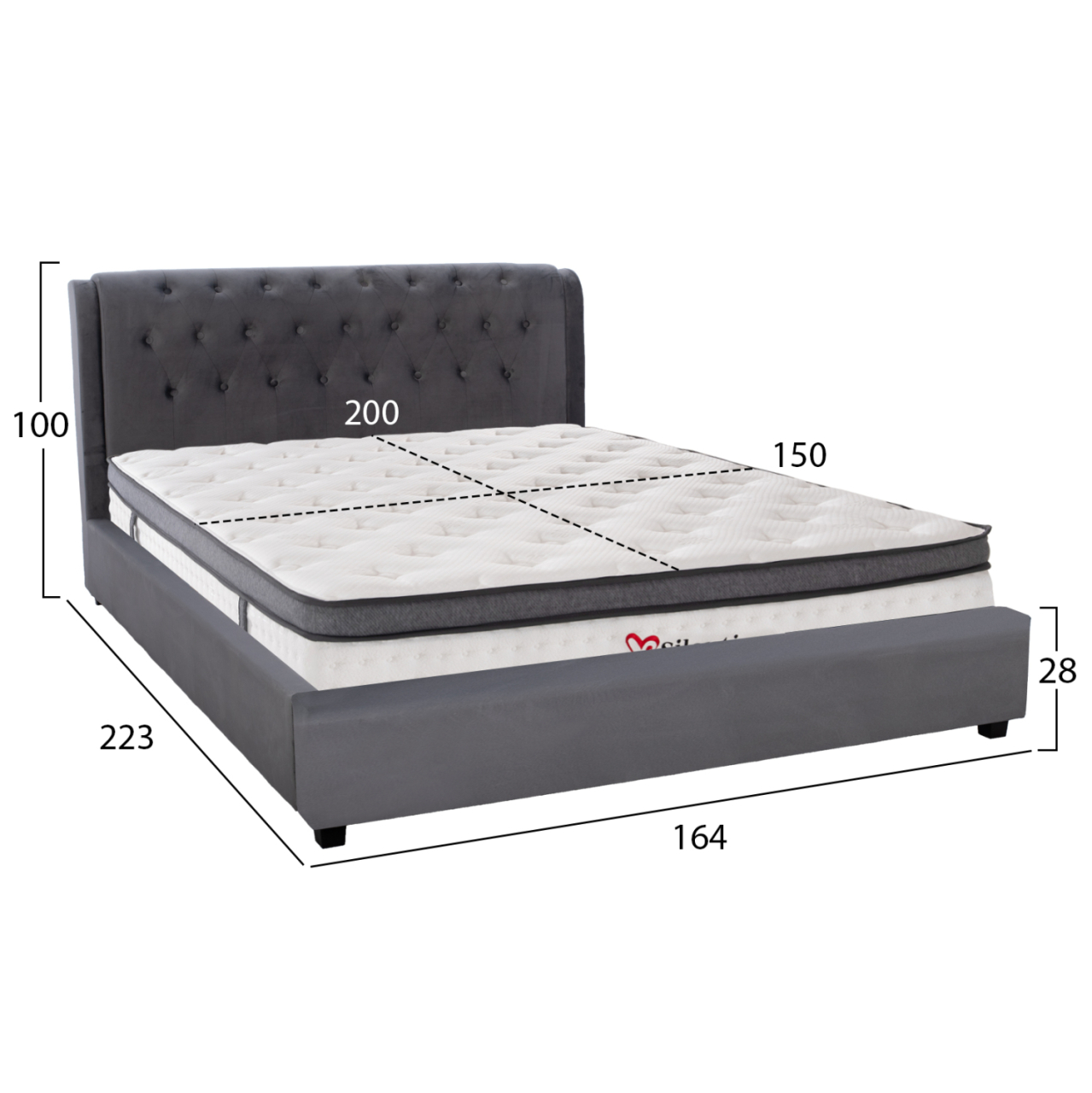 DOUBLE BED WITH MATTRESS ODALYS HM10748.11 VELVET IN GREY--FOR MATTRESS 150x200cm. [3]