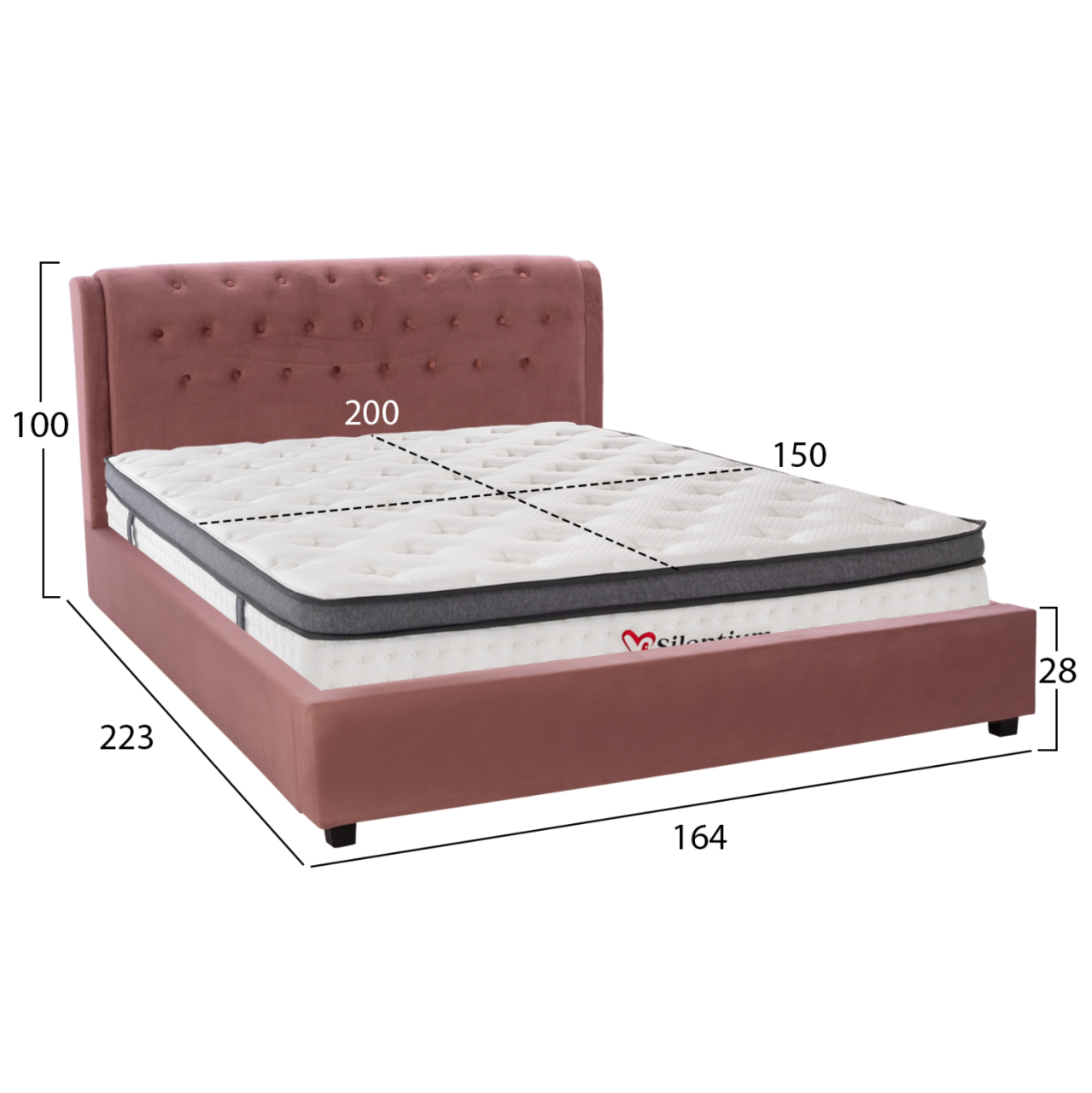 DOUBLE BED WITH MATTRESS ODALYS HM10748.12 VELVET IN DUSTY PINK--FOR MATTRESS 150x200cm. [3]