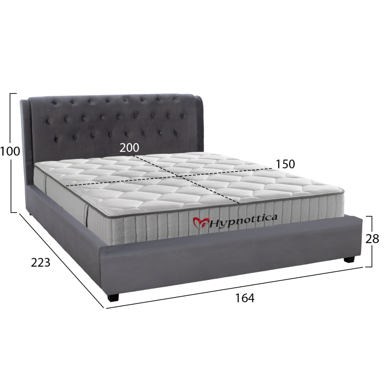 DOUBLE BED WITH MATTRESS ODALYS HM10761.01 VELVET IN GREY--FOR MATTRESS 150x200cm. [3]