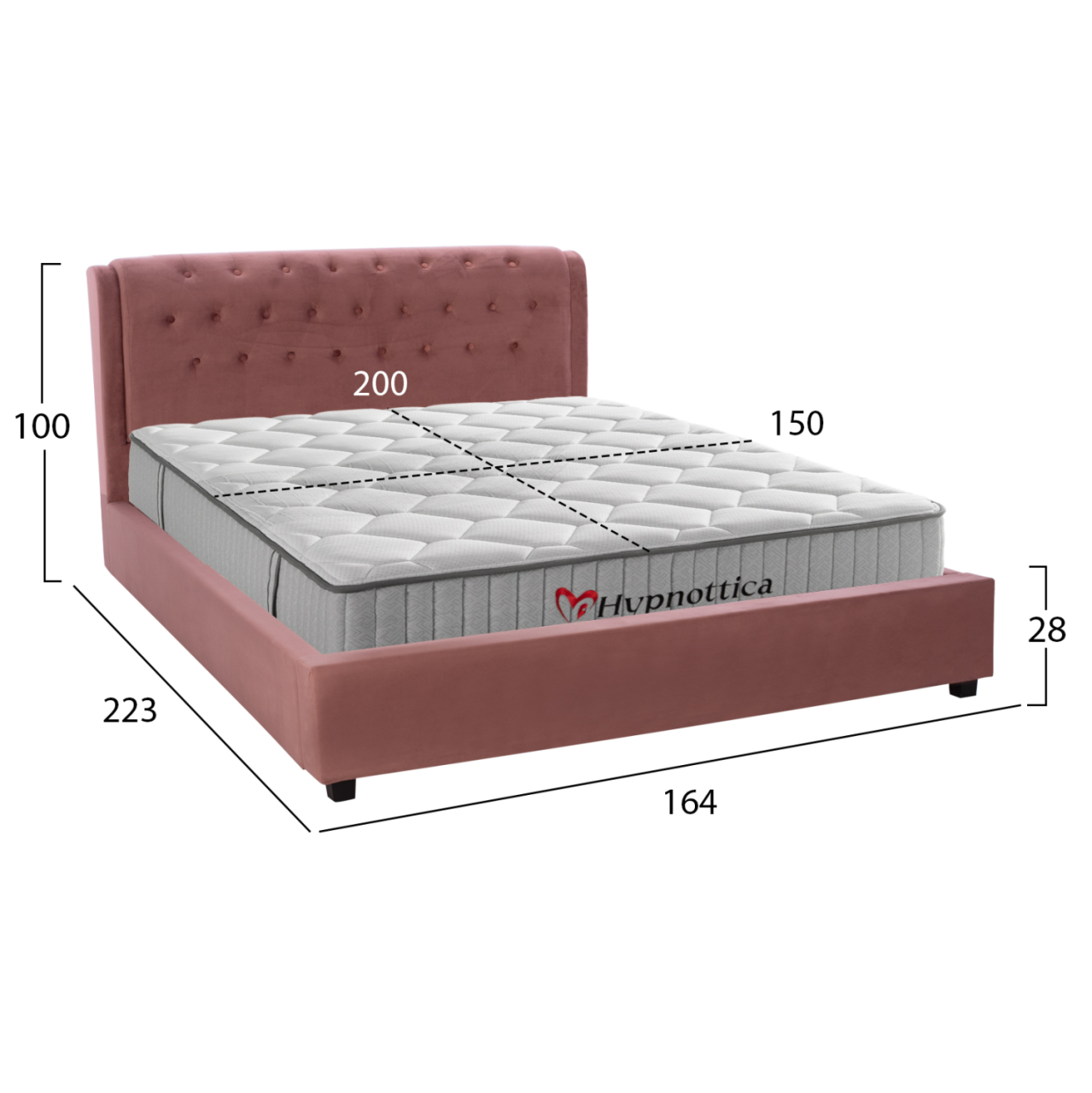 DOUBLE BED WITH MATTRESS ODALYS HM10761.02 VELVET IN DUSTY PINK--FOR MATTRESS 150x200cm. [3]