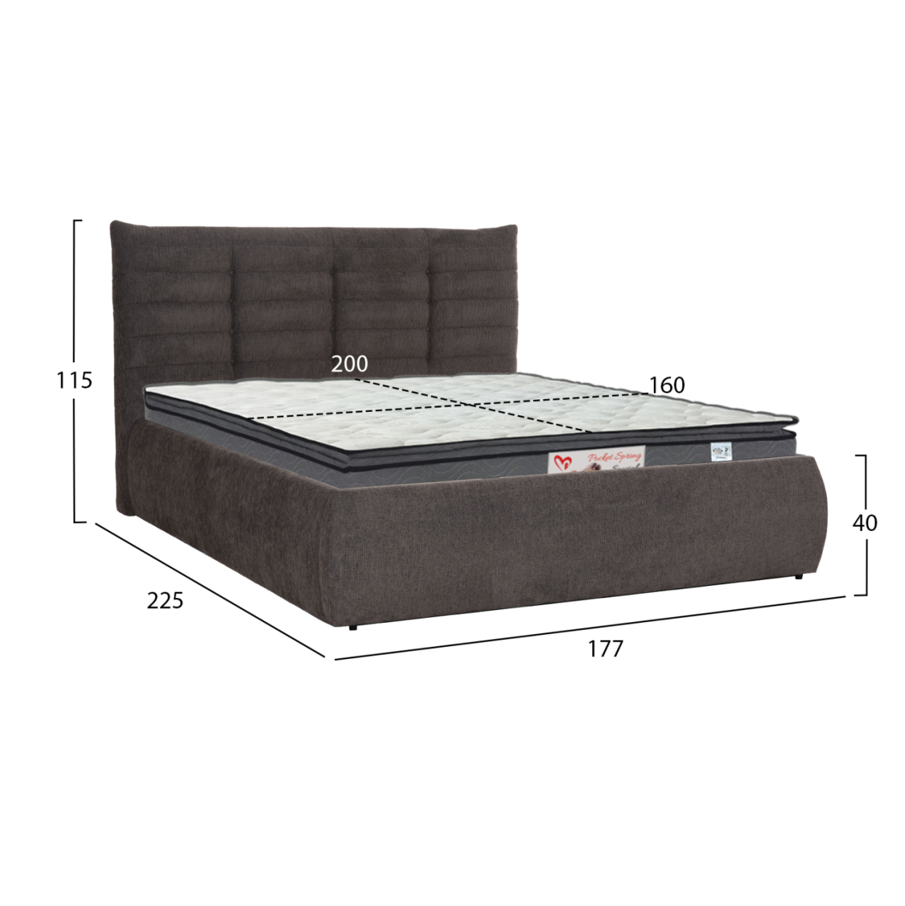 DOUBLE BED WITH MATTRESS SANDRA HM10770 GREY FABRIC--STORAGE SPACE--FOR MATTRESS 160x200cm [2]