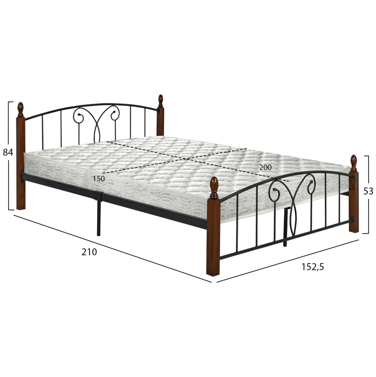 DOUBLE BED WITH MATTRESS SUZIE HM10740 METAL and WOOD IN WALNUT--MATTRESS 150x200cm [3]