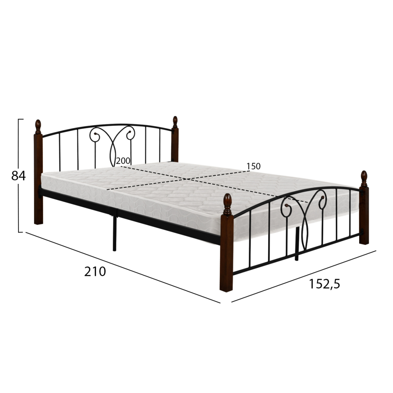 DOUBLE BED WITH MATTRESS SUZIE HM21332 METAL and WOOD IN WALNUT--MATTRESS 150x200cm [3]