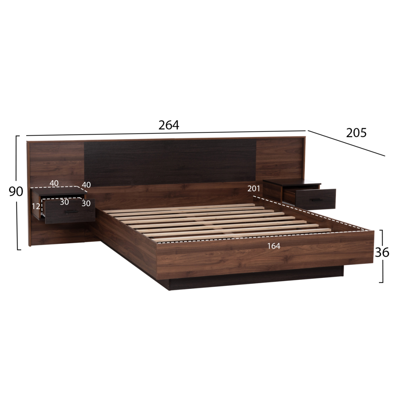 DOUBLE BED WITH NIGHTSTANDS CARYS HM744.11 MELAMINE IN WALNUT/ZEBRANO--MATTRESS 160x200cm [3]