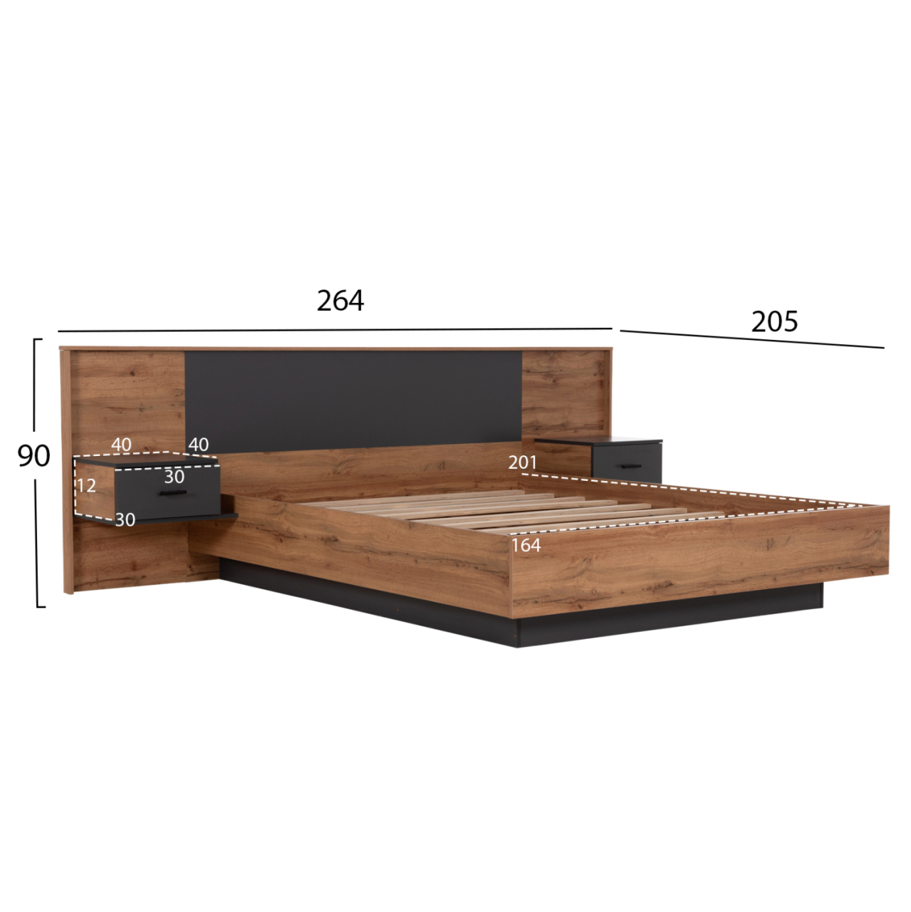 DOUBLE BED WITH NIGHTSTANDS CARYS HM744.12 MELAMINE IN NATURAL/GREY--MATTRESS 160x200cm [3]
