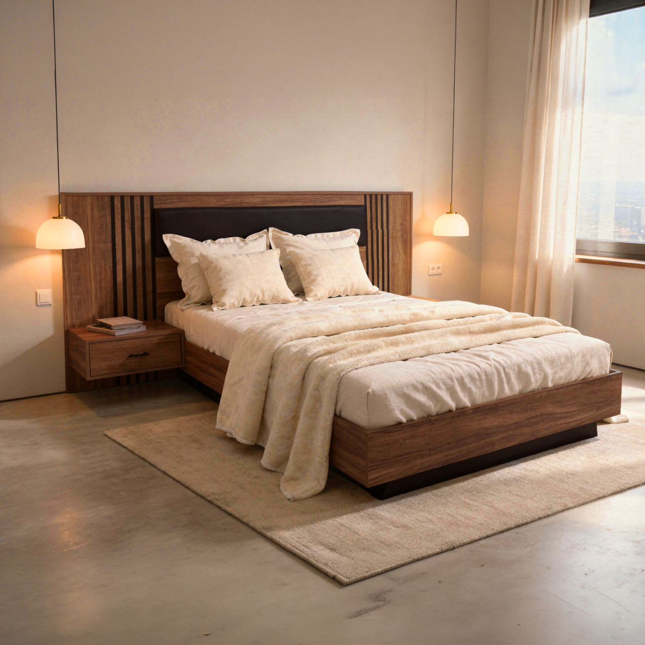 DOUBLE BED WITH NIGHTSTANDS HARRY HM750.01 MELAMINE IN NATURAL/BLACK--MATTRESS 160x200cm [2]