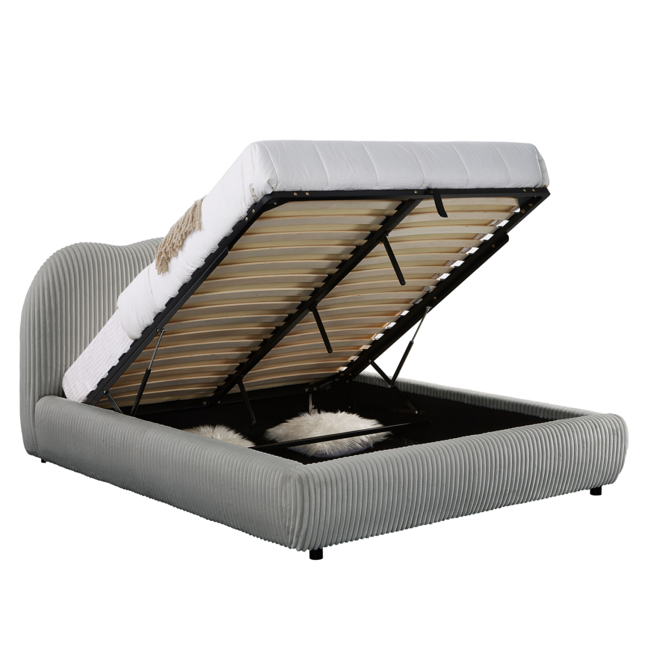 DOUBLE BED WITH STORAGE SPACE KALLY HM729.01 GREY FEAUX FUR FABRIC--MATTRESS 160x200cm. [6]