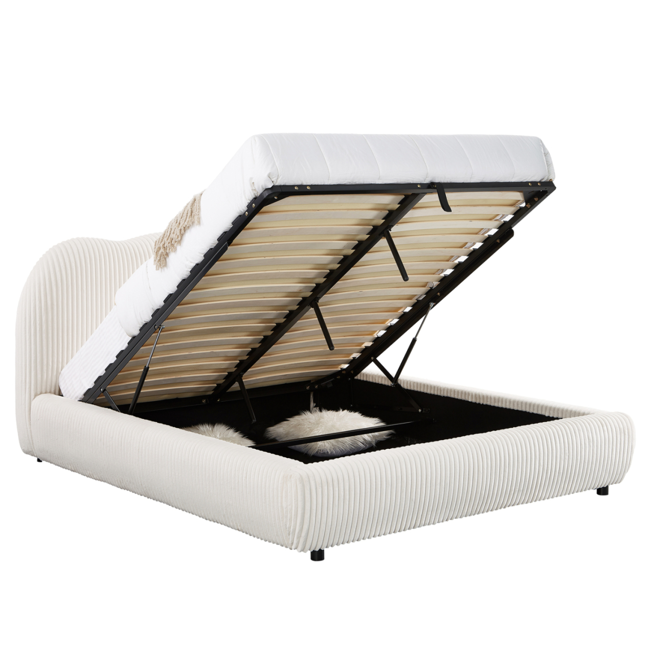 DOUBLE BED WITH STORAGE SPACE KALLY HM729.03 BEIGE FAUX FUR FABRIC--MATTRESS 160x200cm. [6]