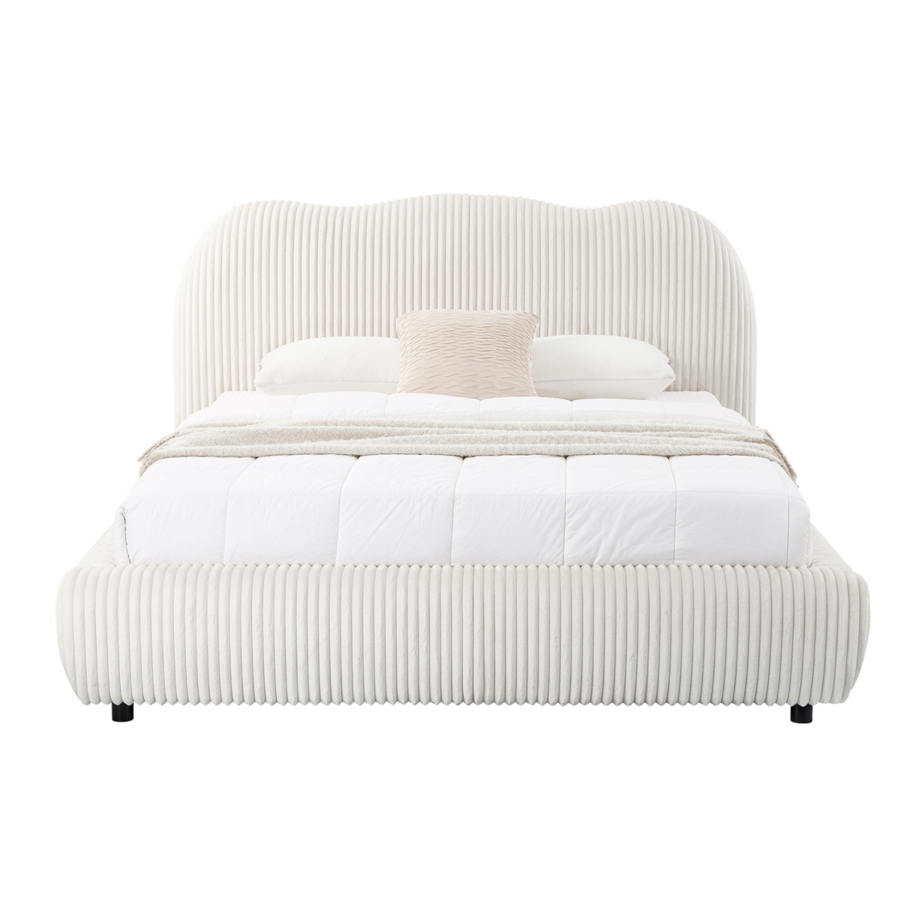 DOUBLE BED WITH STORAGE SPACE KALLY HM729.03 BEIGE FAUX FUR FABRIC--MATTRESS 160x200cm. [4]