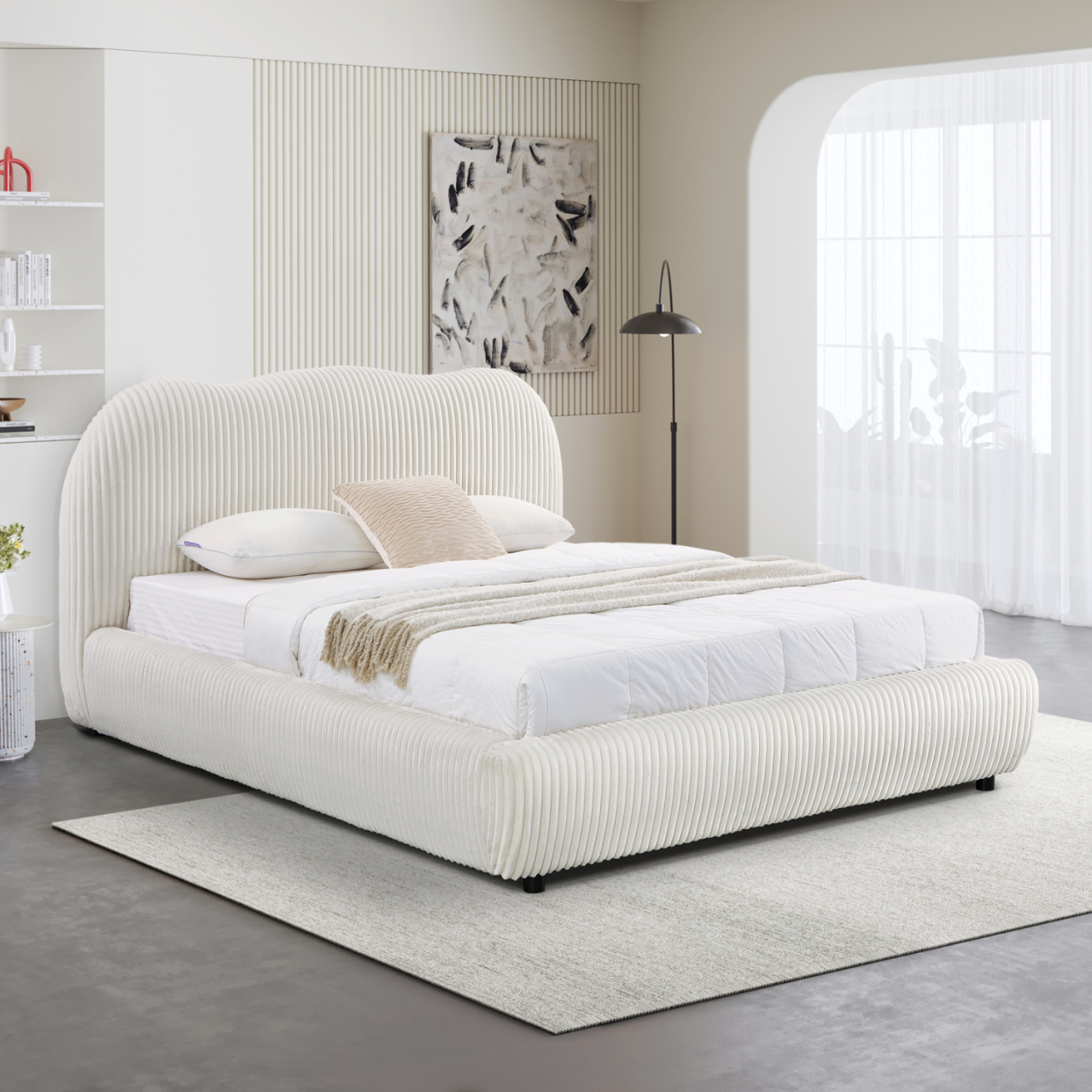 DOUBLE BED WITH STORAGE SPACE KALLY HM729.03 BEIGE FAUX FUR FABRIC--MATTRESS 160x200cm. [2]