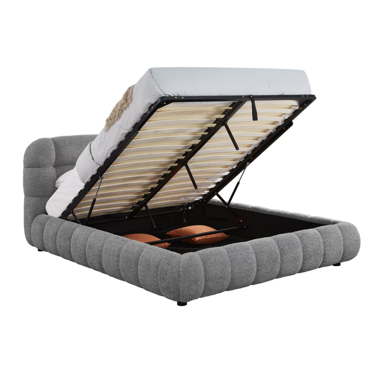 DOUBLE BED WITH STORAGE SPACE MOLEN HM730.01 GREY BOUCLE FABRIC--MATTRESS 160x200cm. [6]