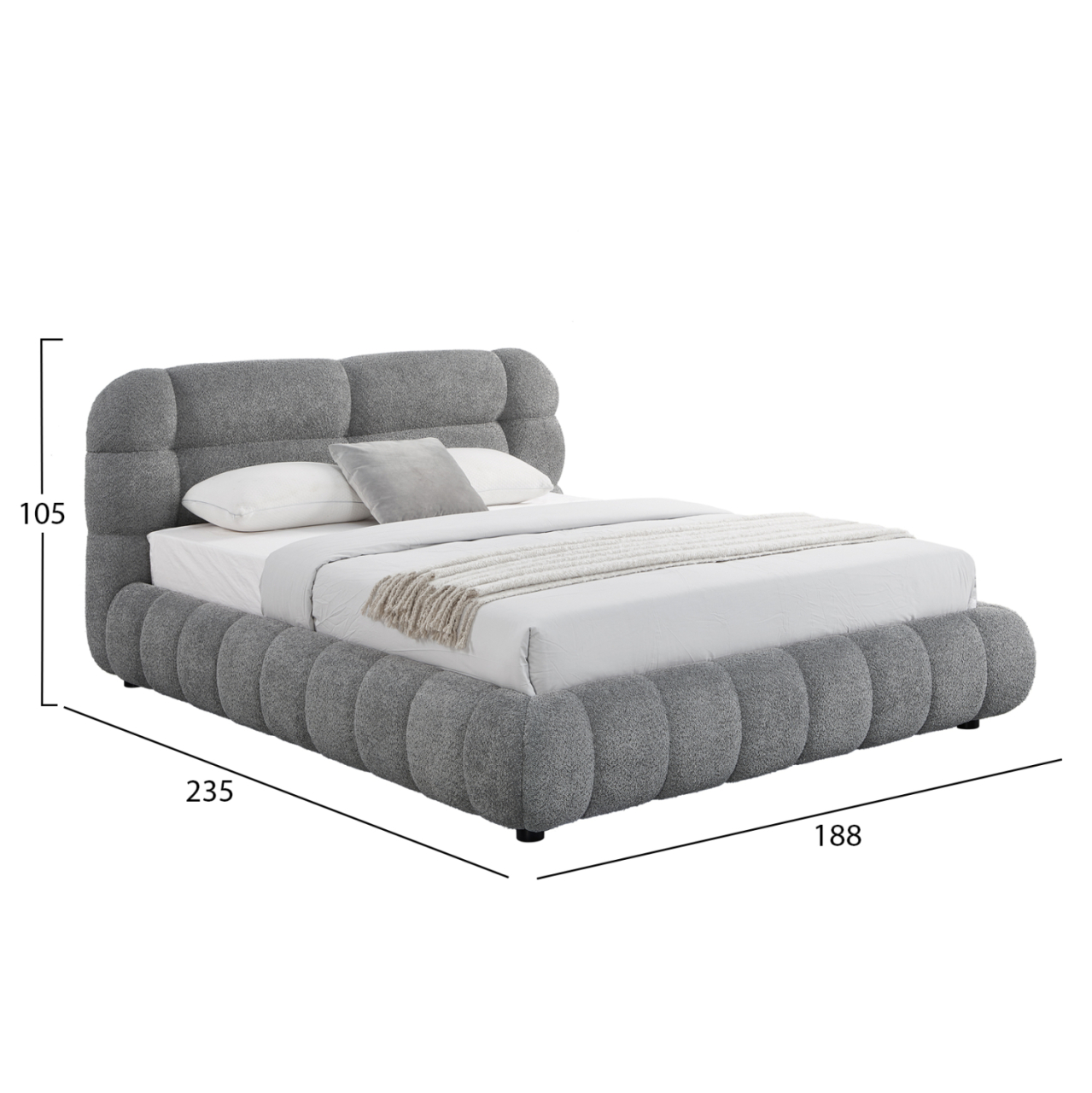 DOUBLE BED WITH STORAGE SPACE MOLEN HM730.01 GREY BOUCLE FABRIC--MATTRESS 160x200cm. [3]