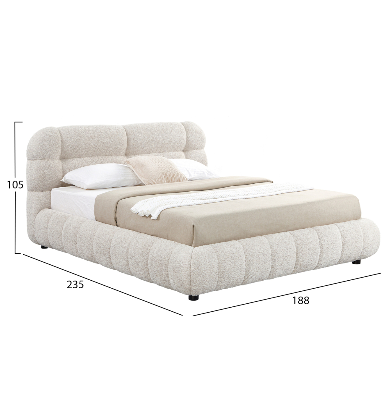 DOUBLE BED WITH STORAGE SPACE MOLEN HM730.03 BEIGE BOUCLE FABRIC--MATTRESS 160x200cm. [3]