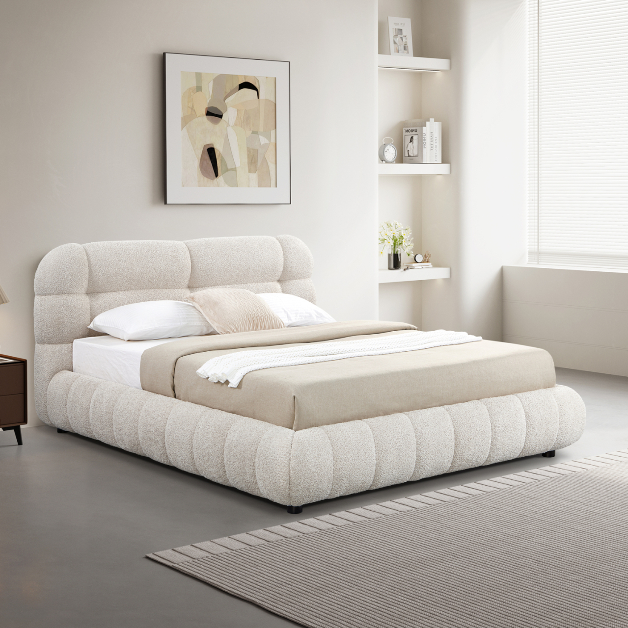 DOUBLE BED WITH STORAGE SPACE MOLEN HM730.03 BEIGE BOUCLE FABRIC--MATTRESS 160x200cm. [2]