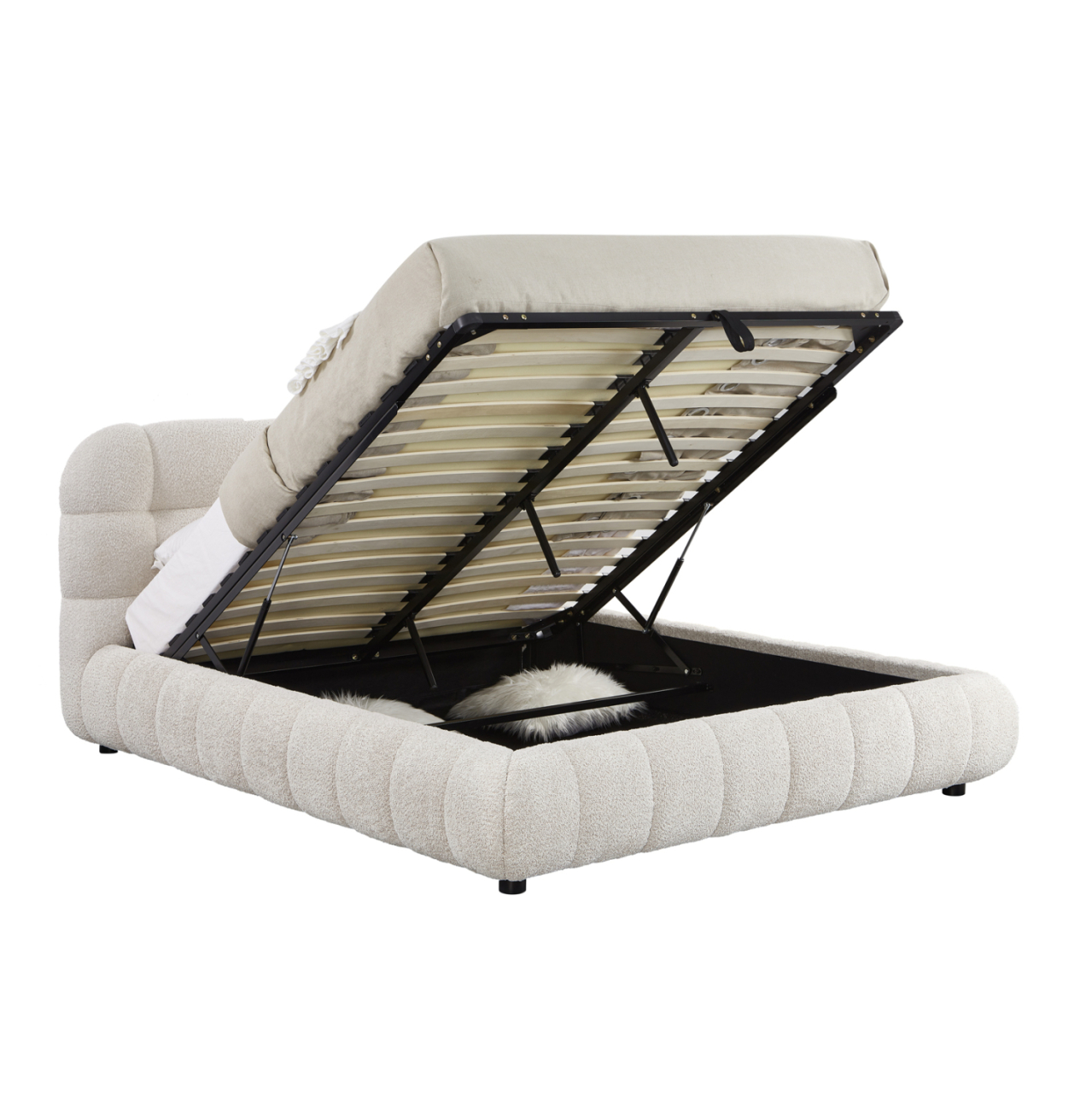 DOUBLE BED WITH STORAGE SPACE MOLEN HM730.03 BEIGE BOUCLE FABRIC--MATTRESS 160x200cm. [6]