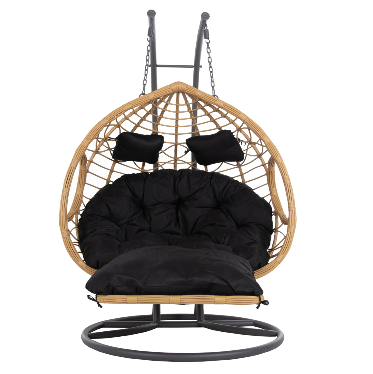 DOUBLE HANGING NEST WITH FOOTREST GRACIE HM5754.02 BEIGE SYNTHETIC RATTAN-GREY STEEL FRAME Φ120x200Hcm. [3]