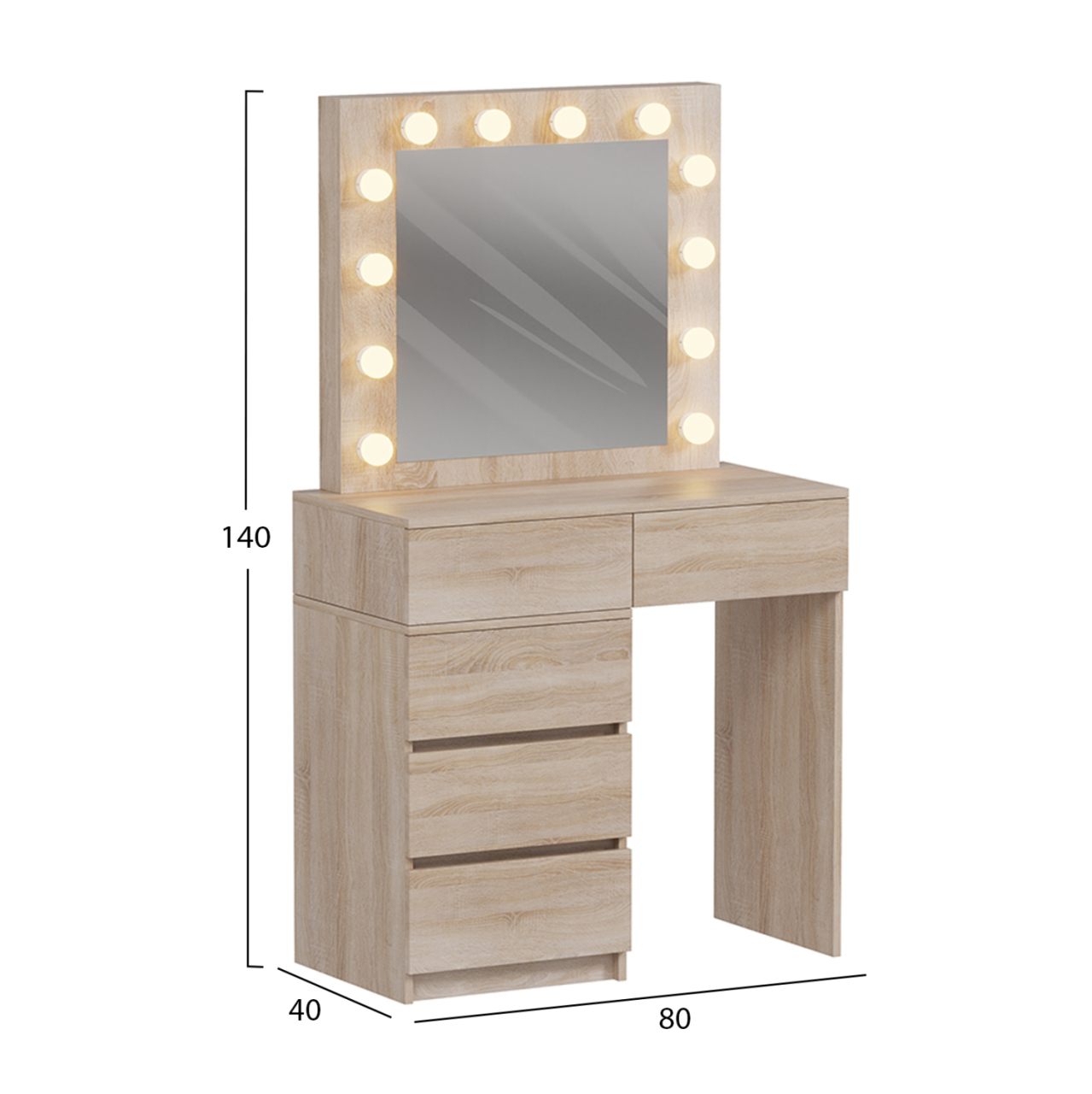 DRESSING TABLE WITH LED LIGHTS and DRAWERS BEYON HM2500.01 MELAMINE IN SONAMA 112.5x40.5x140Hcm. [3]
