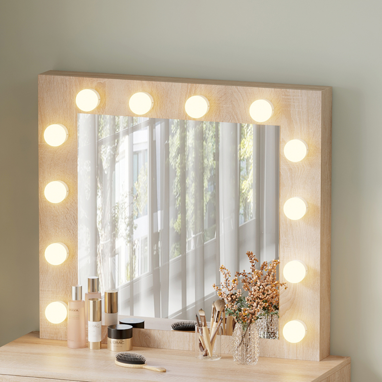 DRESSING TABLE WITH LED LIGHTS and DRAWERS BEYON HM2500.01 MELAMINE IN SONAMA 112.5x40.5x140Hcm. [7]