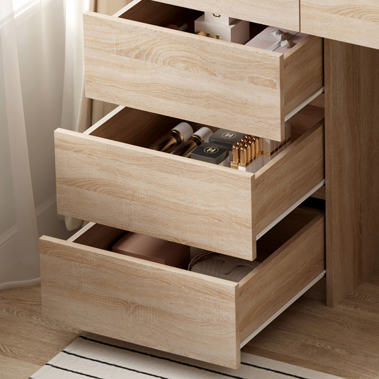 DRESSING TABLE WITH LED LIGHTS and DRAWERS BEYON HM2500.01 MELAMINE IN SONAMA 112.5x40.5x140Hcm. [5]