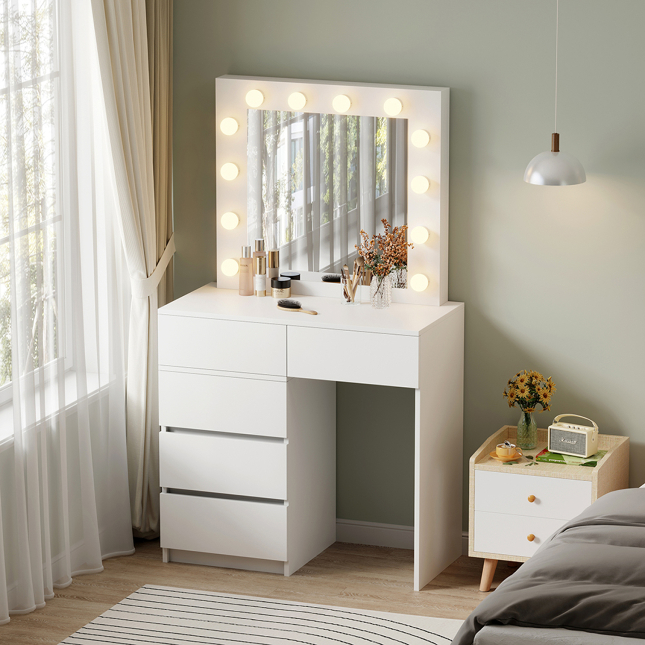 DRESSING TABLE WITH LED LIGHTS and DRAWERS BEYON HM2500.03 MELAMINE IN WHITE 80x40x140Hcm. [2]
