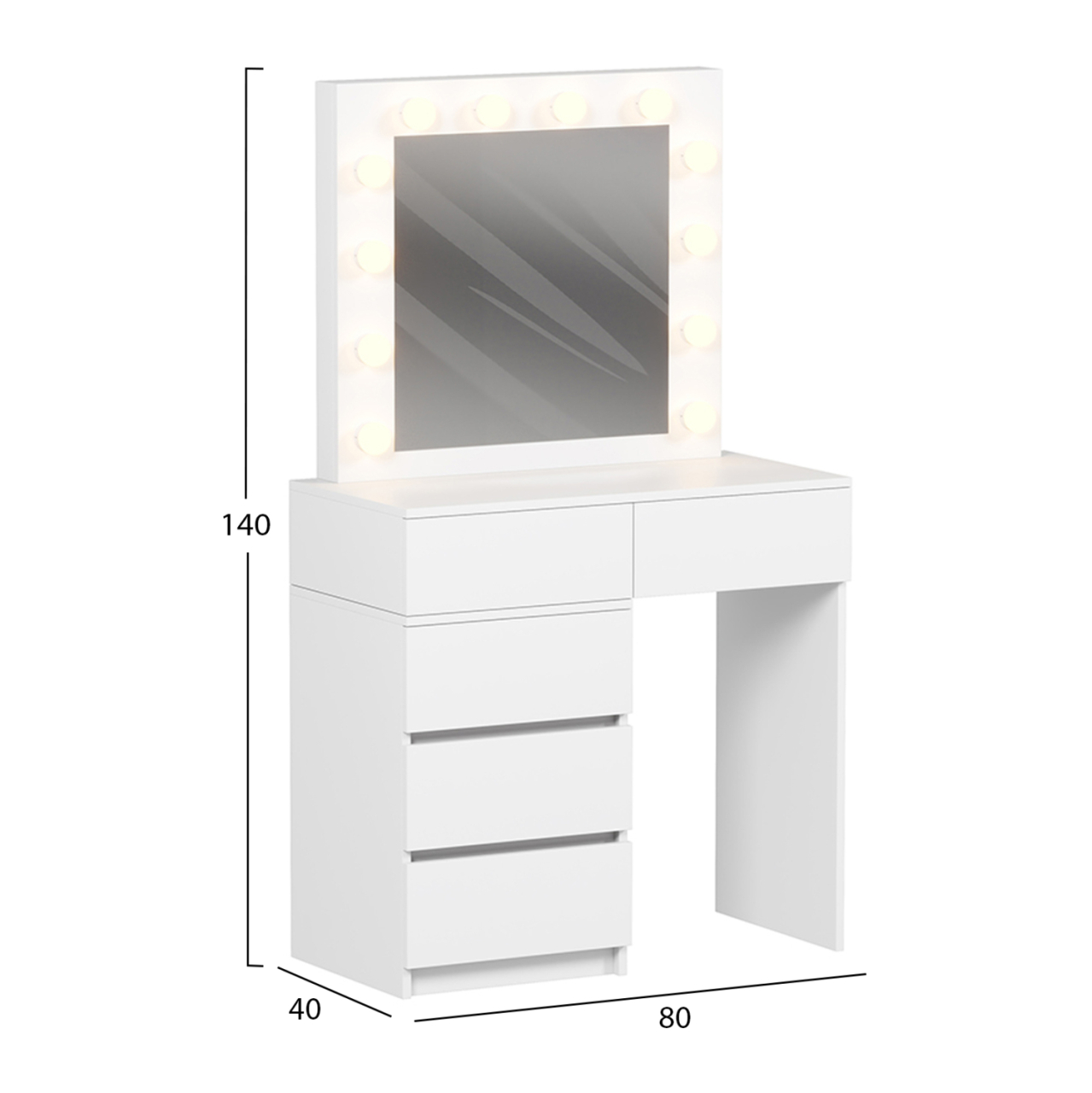 DRESSING TABLE WITH LED LIGHTS and DRAWERS BEYON HM2500.03 MELAMINE IN WHITE 80x40x140Hcm. [3]