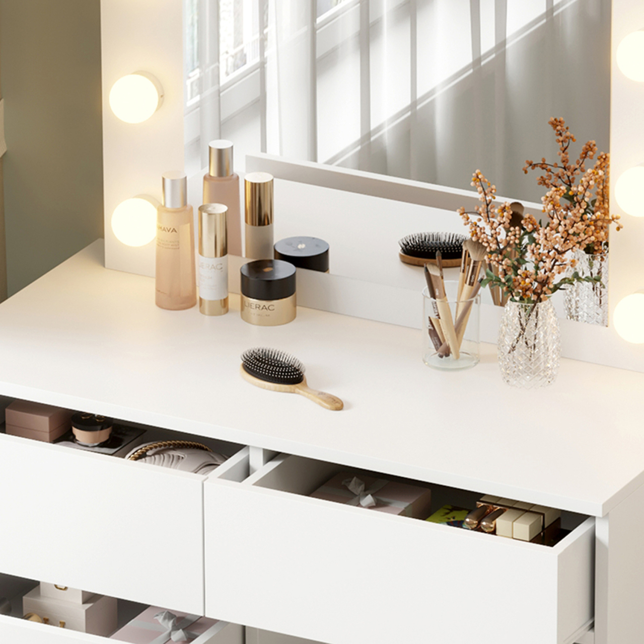 DRESSING TABLE WITH LED LIGHTS and DRAWERS BEYON HM2500.03 MELAMINE IN WHITE 80x40x140Hcm. [6]