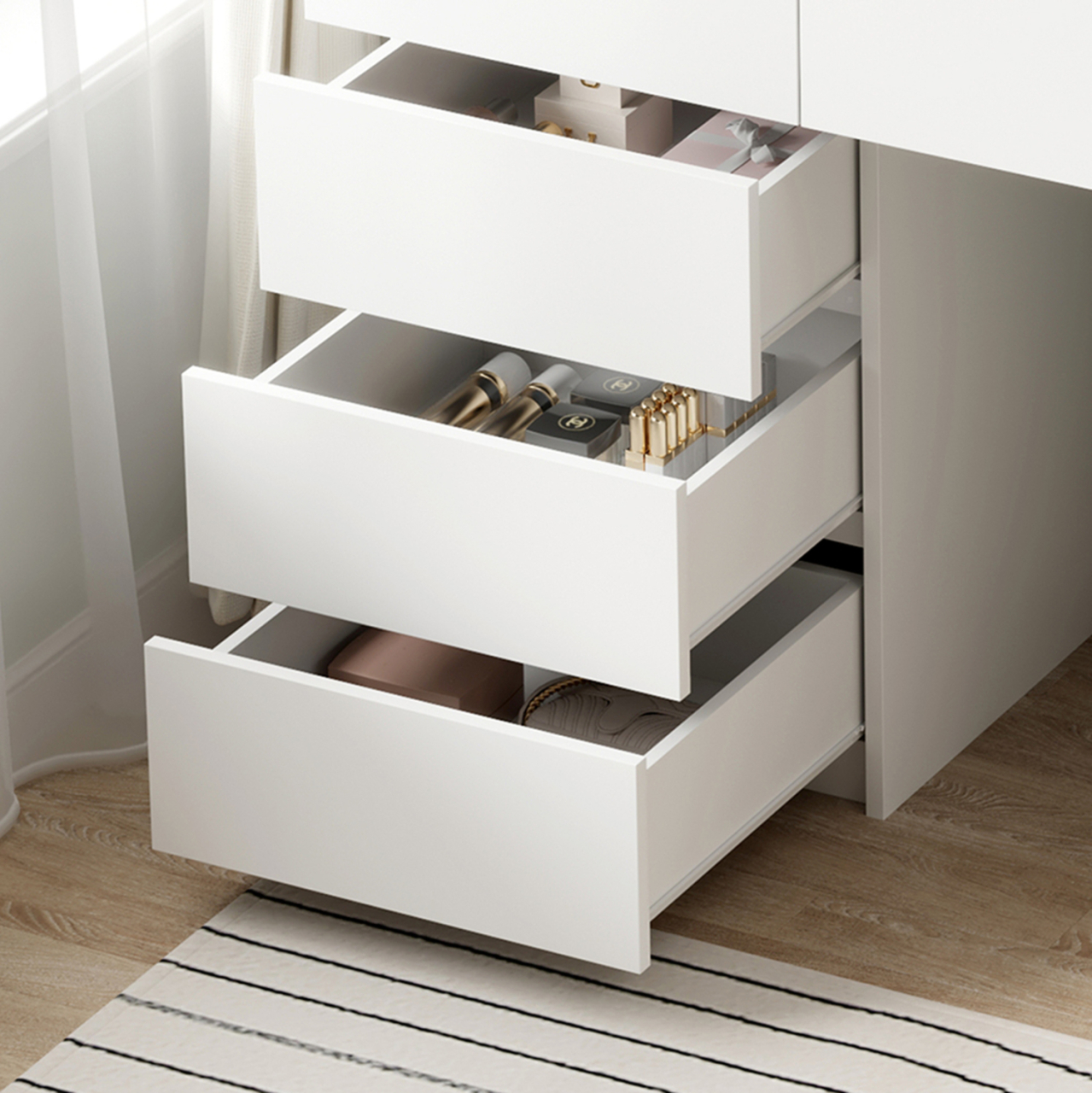 DRESSING TABLE WITH LED LIGHTS and DRAWERS BEYON HM2500.03 MELAMINE IN WHITE 80x40x140Hcm. [5]