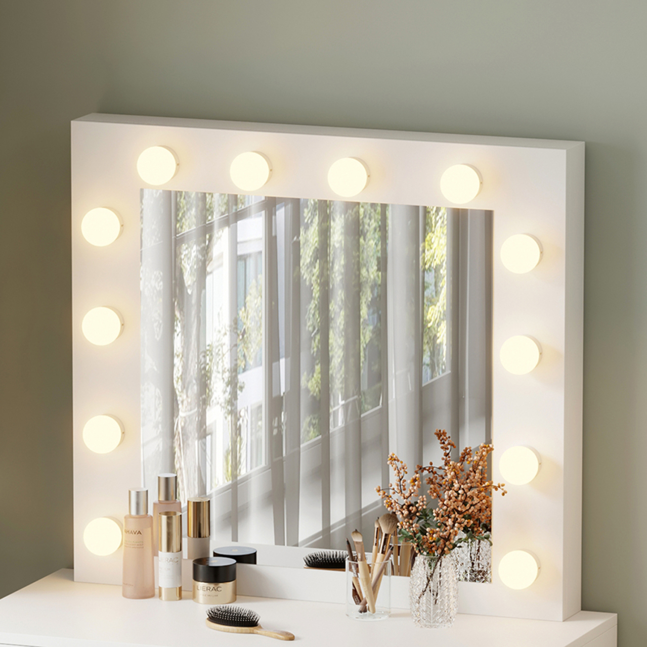DRESSING TABLE WITH LED LIGHTS and DRAWERS BEYON HM2500.03 MELAMINE IN WHITE 80x40x140Hcm. [7]