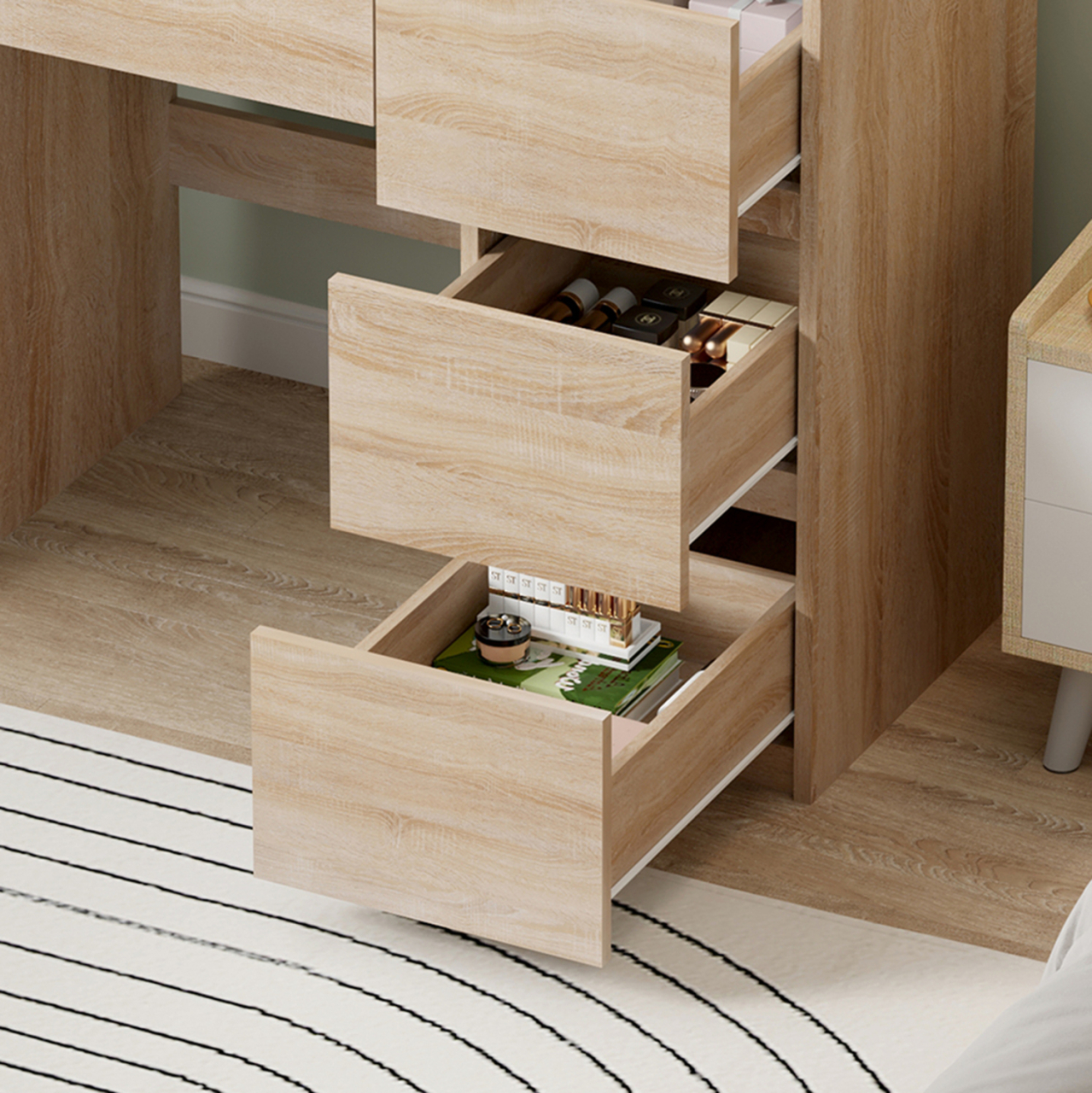 DRESSING TABLE WITH LED LIGHTS and DRAWERS KEITLIN HM2499.01 MELAMINE IN SONAMA 80x40x140Hcm. [5]