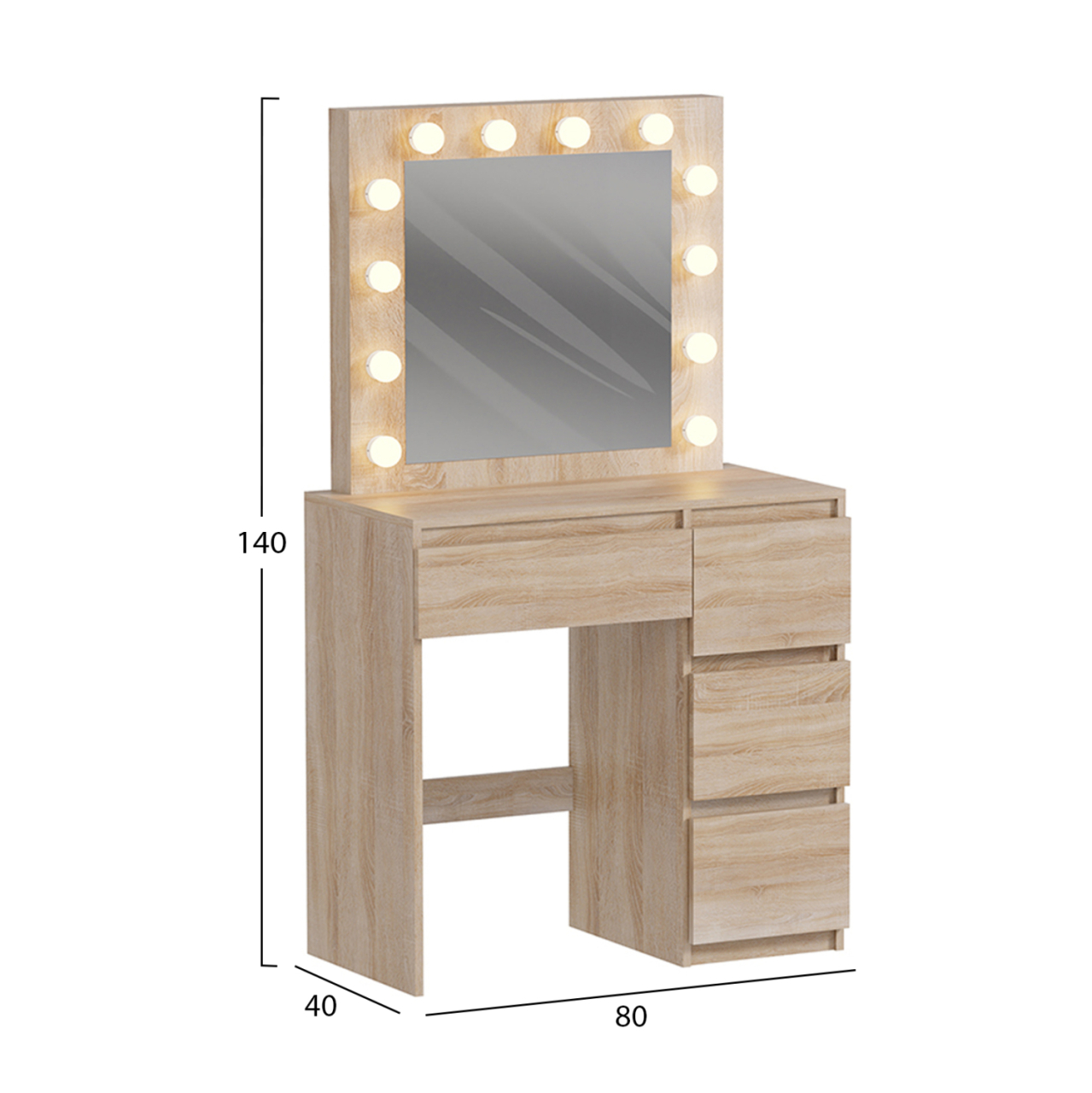 DRESSING TABLE WITH LED LIGHTS and DRAWERS KEITLIN HM2499.01 MELAMINE IN SONAMA 80x40x140Hcm. [3]