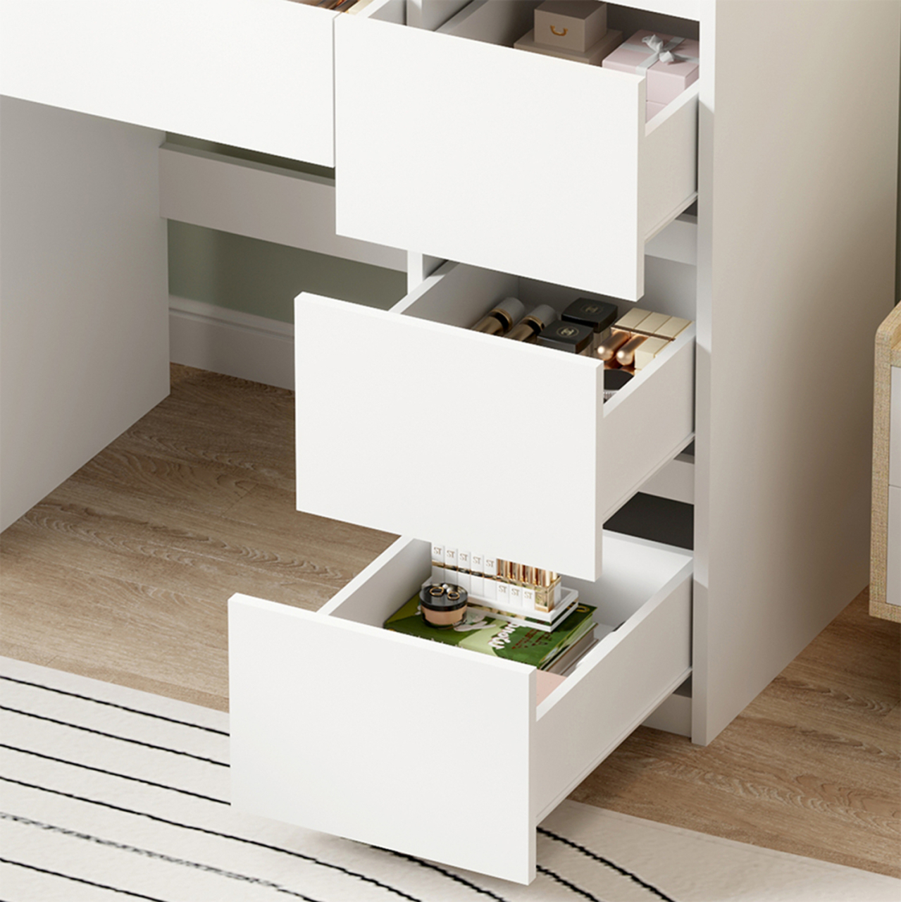 DRESSING TABLE WITH LED LIGHTS and DRAWERS KEITLIN HM2499.03 MELAMINE IN WHITE 80x40x140Hcm. [4]