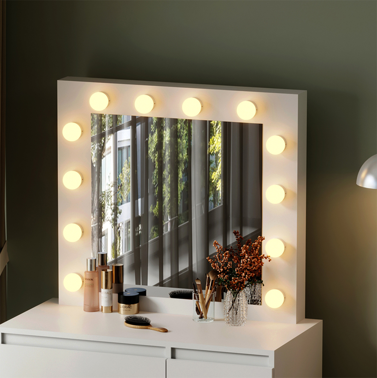 DRESSING TABLE WITH LED LIGHTS and DRAWERS KEITLIN HM2499.03 MELAMINE IN WHITE 80x40x140Hcm. [6]