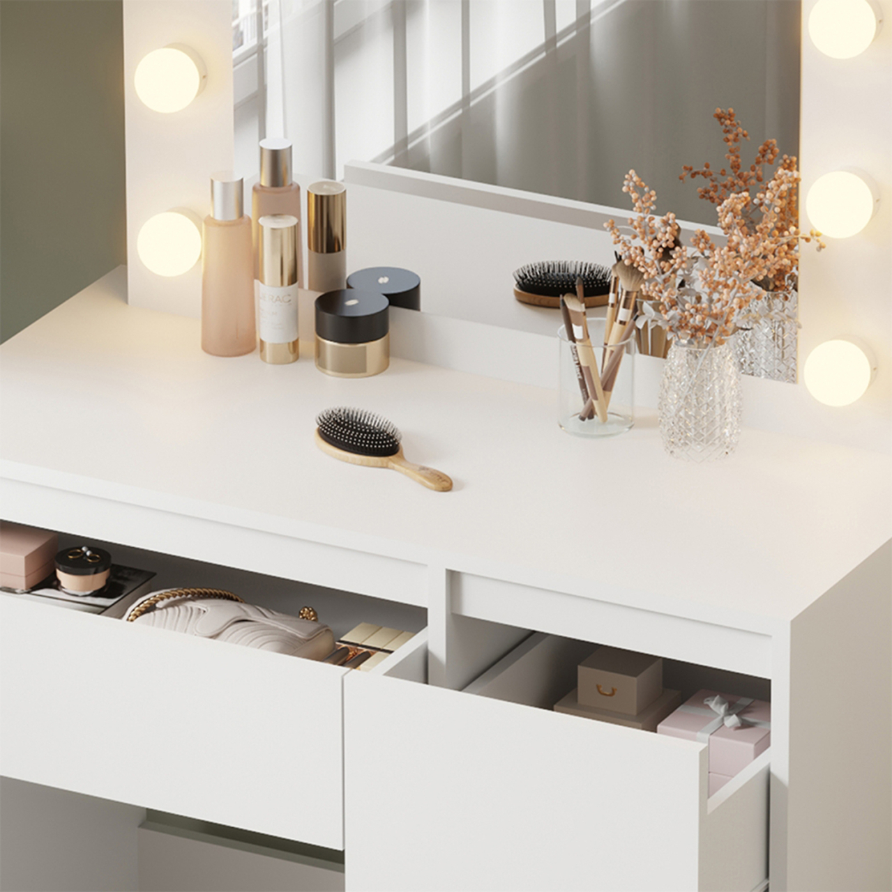 DRESSING TABLE WITH LED LIGHTS and DRAWERS KEITLIN HM2499.03 MELAMINE IN WHITE 80x40x140Hcm. [5]