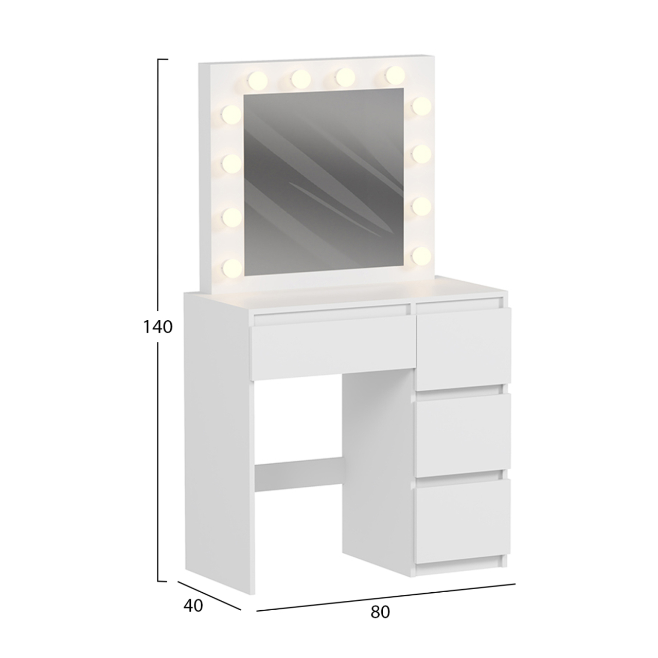 DRESSING TABLE WITH LED LIGHTS and DRAWERS KEITLIN HM2499.03 MELAMINE IN WHITE 80x40x140Hcm. [3]