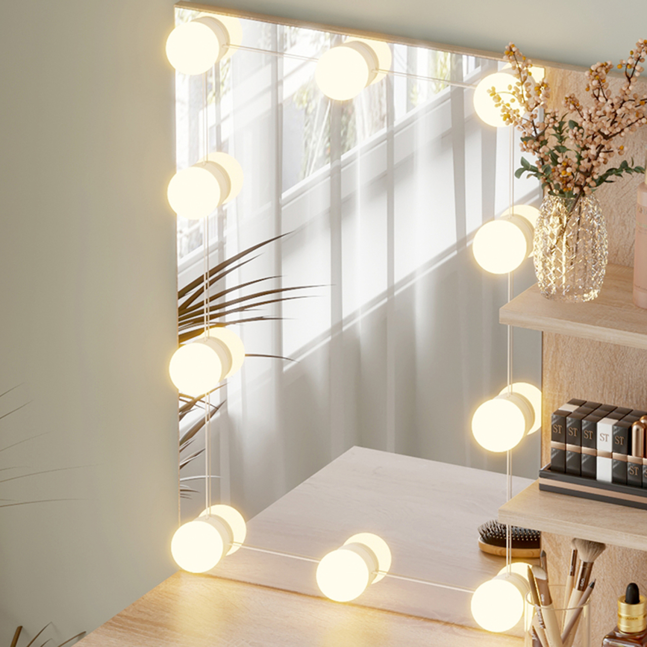 DRESSING TABLE WITH LED LIGHTS and SHELVES LAURYN HM2501.01 MELAMINE IN SONAMA 75x40x134.5Hcm. [5]