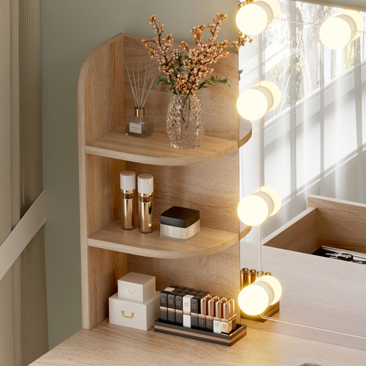DRESSING TABLE WITH LED LIGHTS-SHELVES-DRAWERS LAURYN HM2502.01 SONAMA COLOR 108x40x140Hcm. [5]