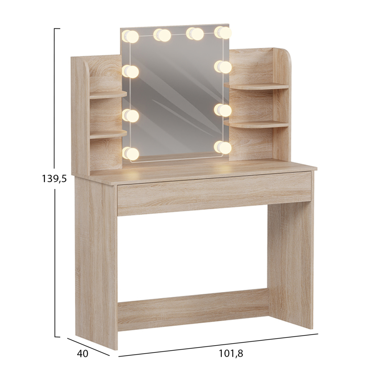 DRESSING TABLE WITH LED LIGHTS-SHELVES-DRAWERS LAURYN HM2502.01 SONAMA COLOR 108x40x140Hcm. [3]