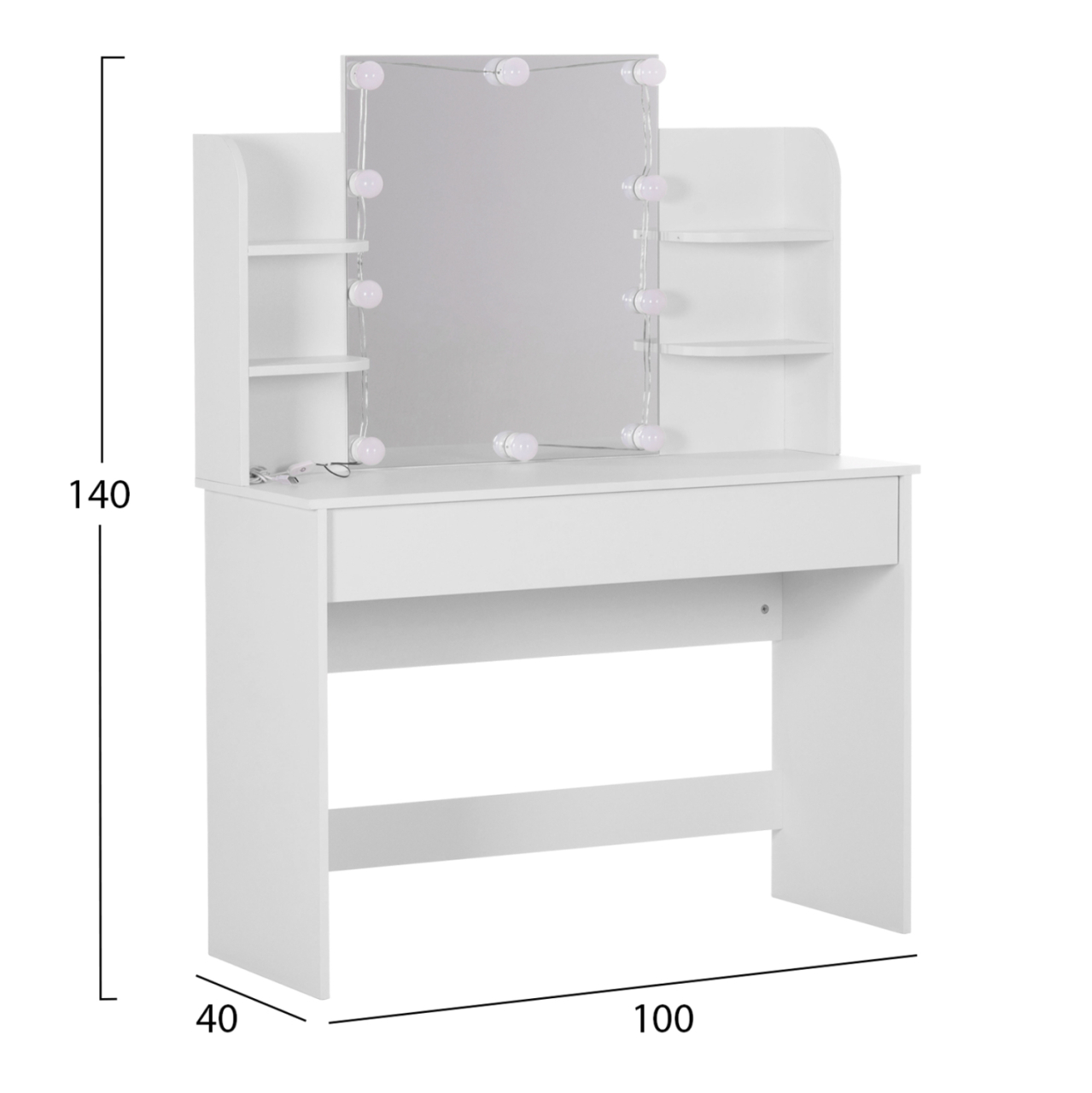 DRESSING TABLE WITH LED LIGHTS-SHELVES-DRAWERS LAURYN HM2502.03 WHITE COLOR 108x40x140Hcm. [2]