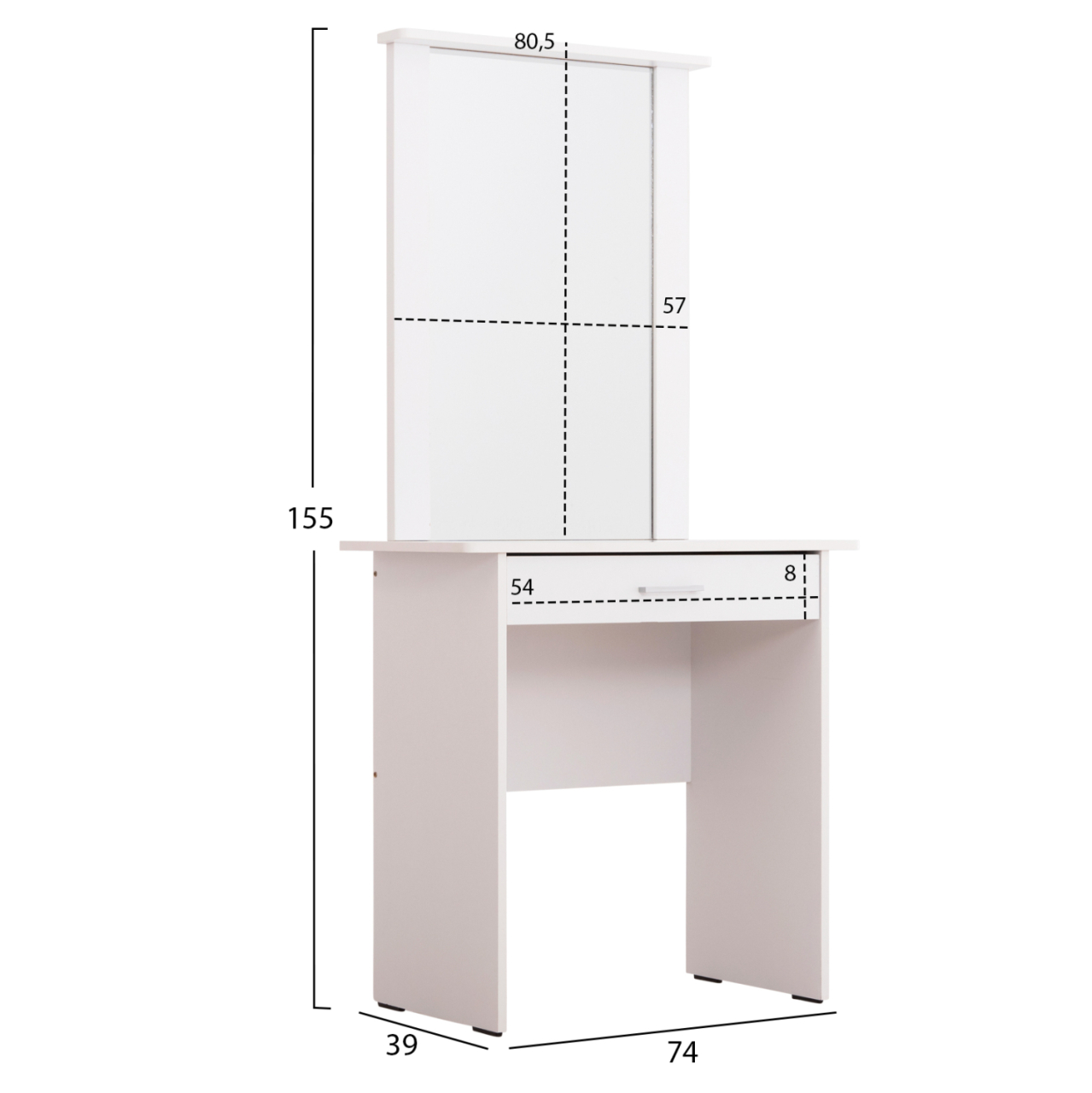 DRESSING TABLE WITH MIRROR and STOOL CRYSTEL HM9938.01 MELAMINE IN WHITE 74x39x155Hcm. [2]