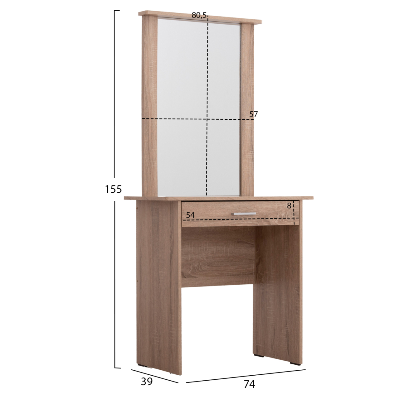 DRESSING TABLE WITH MIRROR and STOOL CRYSTEL HM9938.11 MELAMINE IN SONAMA OAK 74x39x155Hcm. [2]