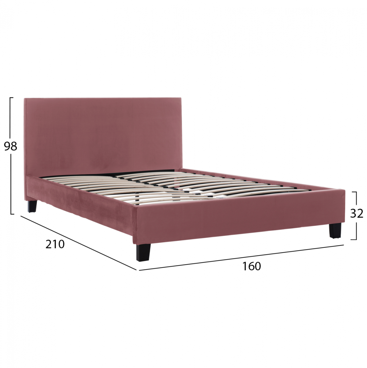 DUSTY PINK VELVET BED HM553.12 FOR MATTRESS 150x200 CM. [3]