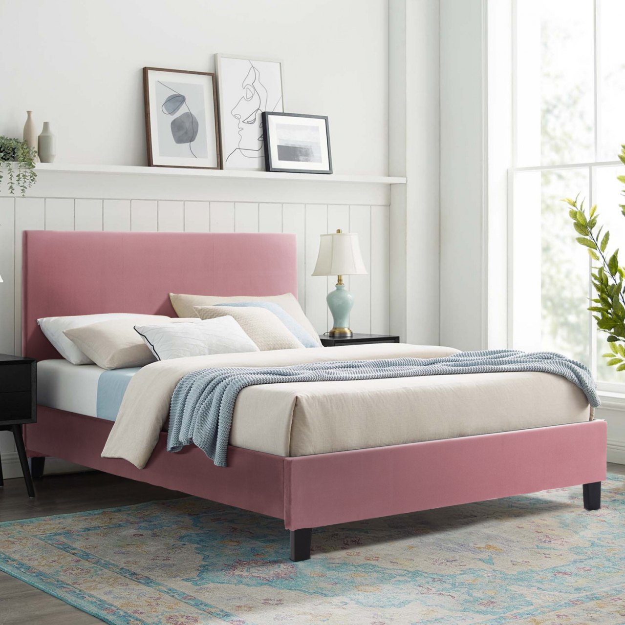 DUSTY PINK VELVET BED HM553.12 FOR MATTRESS 150x200 CM. [2]