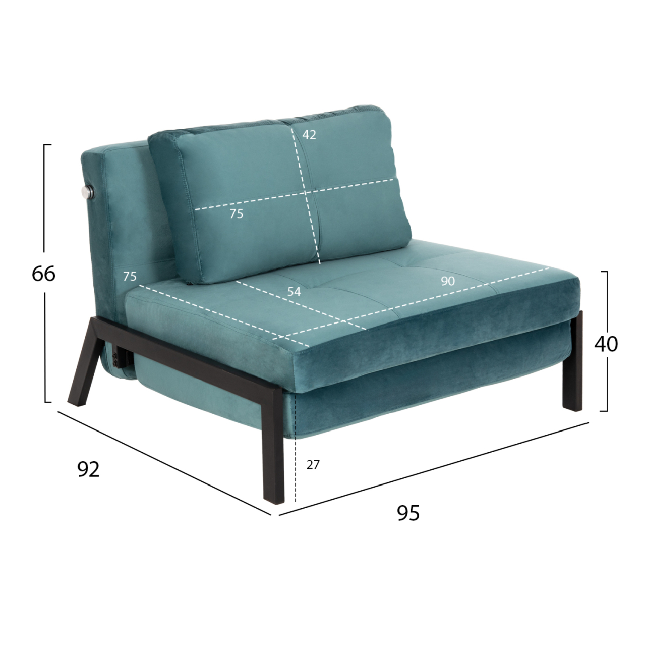 EASYCHAIR/BED CONSTANCE HM3078.15 TURQUOISE COLORED VELVET 95x92x66Hcm. [2]