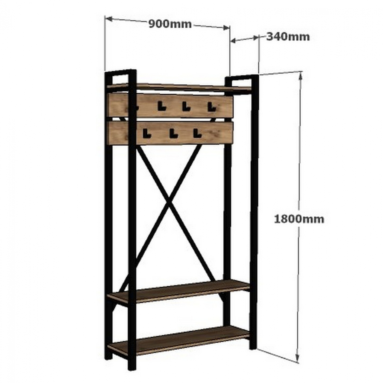 ENTRANCE FURNITURE HM8943.01 NATURAL WOOD and BLACK 90x34x180 cm. [3]