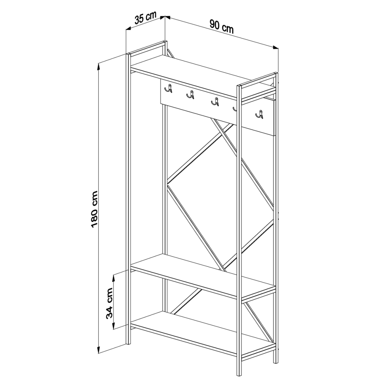 ENTRANCE FURNITURE NAVIS HM18188 MELAMINE IN SONAMA-BLACK METAL FRAME 90x34x180Hcm. [2]